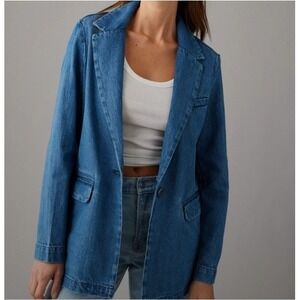 American Eagle Denim Blazer Oversize Single Button Business Casual Jacket S